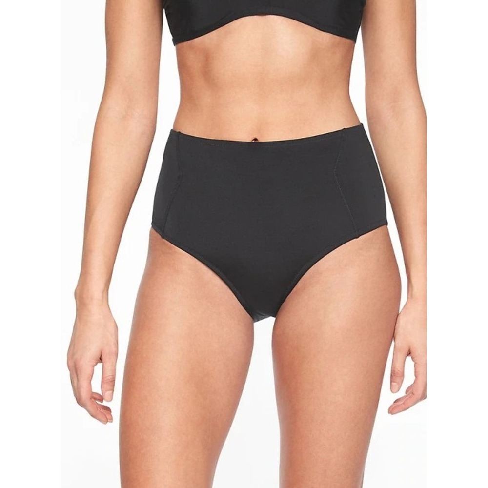 New Athleta AquaLuxe High Rise Bikini Bottom Womens M Black Swim Resort Beach
